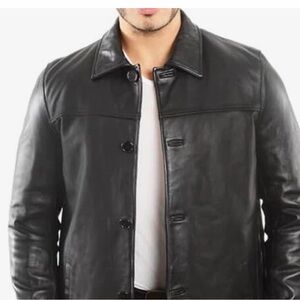 Men's Black Leather Button-Front Jacket